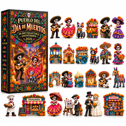 💀Pueblo del Día de Muertos 2026 – 24-Day Day of the Dead Collectible Countdown Calendar with 24 Unique Miniatures