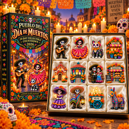 💀Pueblo del Día de Muertos 2026 – 24-Day Day of the Dead Collectible Countdown Calendar with 24 Unique Miniatures
