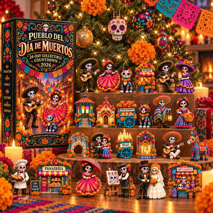 💀Pueblo del Día de Muertos 2026 – 24-Day Day of the Dead Collectible Countdown Calendar with 24 Unique Miniatures