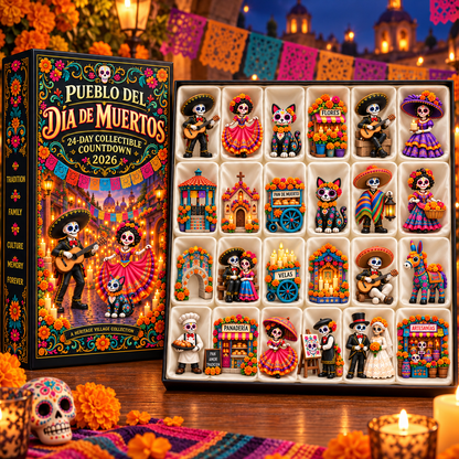 💀Pueblo del Día de Muertos 2026 – 24-Day Day of the Dead Collectible Countdown Calendar with 24 Unique Miniatures