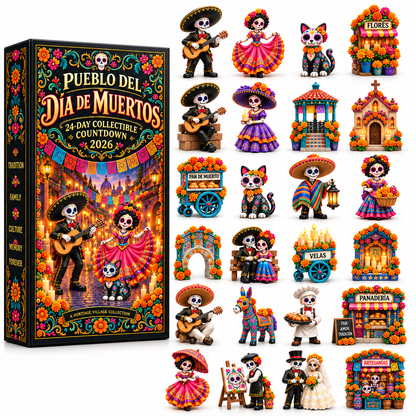 💀Pueblo del Día de Muertos 2026 – 24-Day Day of the Dead Collectible Countdown Calendar with 24 Unique Miniatures