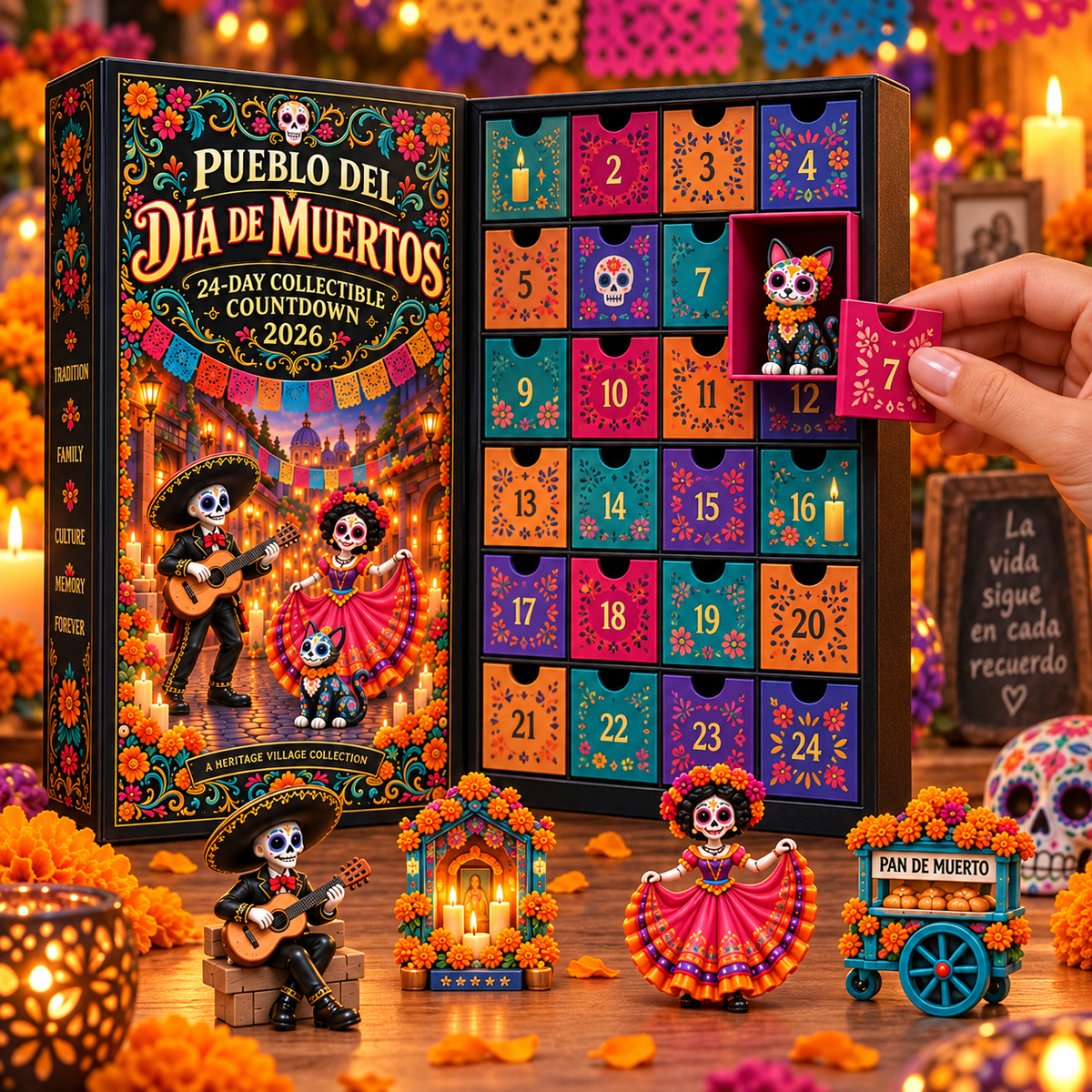 💀Pueblo del Día de Muertos 2026 – 24-Day Day of the Dead Collectible Countdown Calendar with 24 Unique Miniatures