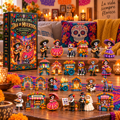 💀Pueblo del Día de Muertos 2026 – 24-Day Day of the Dead Collectible Countdown Calendar with 24 Unique Miniatures