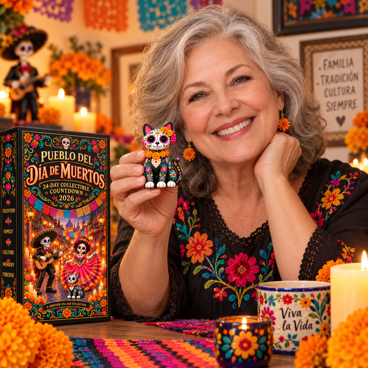 💀Pueblo del Día de Muertos 2026 – 24-Day Day of the Dead Collectible Countdown Calendar with 24 Unique Miniatures
